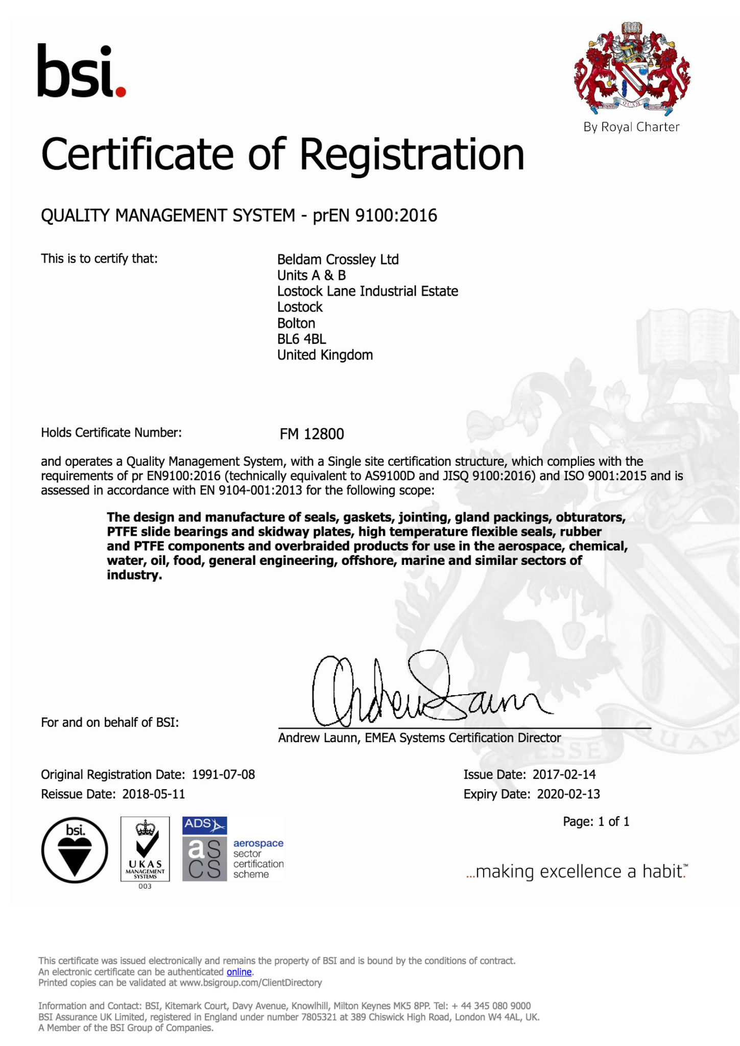 BSI certificate of registration