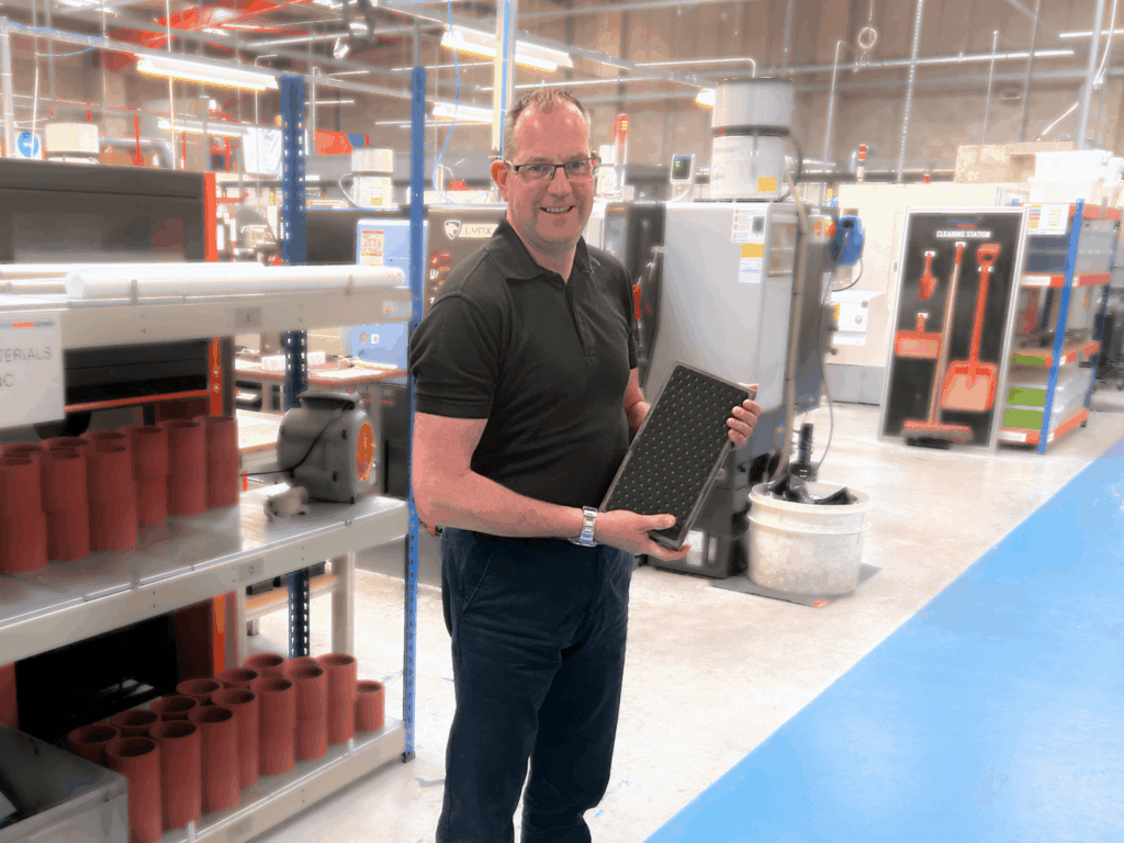 Gareth Holt holding CF XS Subsea Bearing Sample